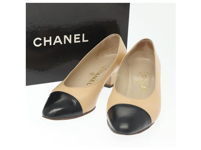 CHANEL Pumps Hohe Absätze Leder Beige CC Auth ti3387 - Ansicht 36