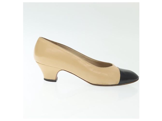 CHANEL Pumps Hohe Absätze Leder Beige CC Auth ti3387 - Ansicht 4