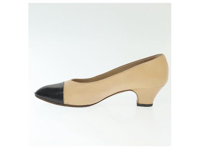 CHANEL Pumps Hohe Absätze Leder Beige CC Auth ti3387 - Ansicht 5