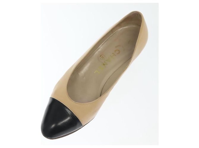CHANEL Pumps Hohe Absätze Leder Beige CC Auth ti3387 - Ansicht 6