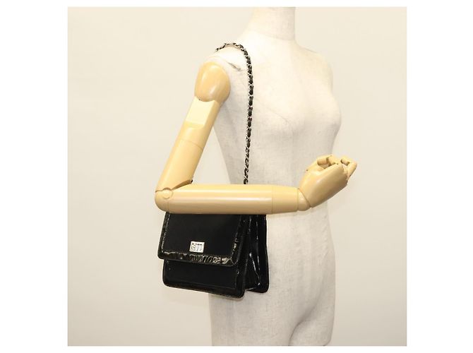 CHANEL Borsa a Spalla Matelassé in Tela e Pelle Nera Argento CC Auth bs28854 Nero - vista 24