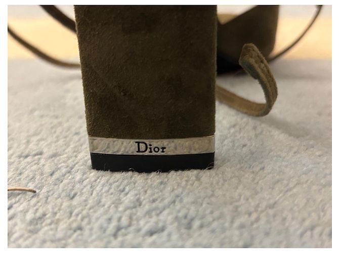 Sandali Christian Dior in pelle kaki Cachi - vista 8