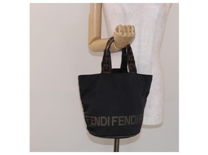 Borsa a mano FENDI in tela nera marrone oro Auth bs28908 Nero D'oro - vista 19