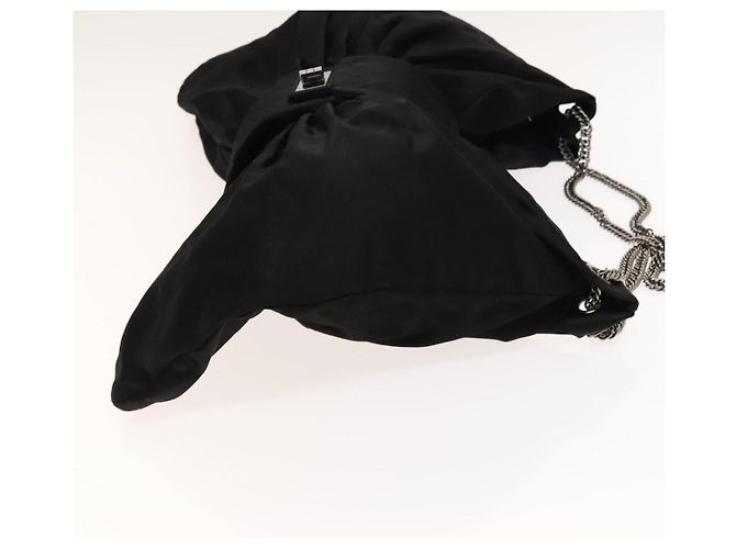Borsa a spalla in raso nero e argento CC Auth 138568 con catena 2.55 e nastro CHANEL - vista 3