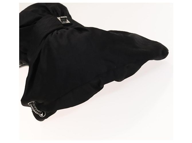 Borsa a spalla in raso nero e argento CC Auth 138568 con catena 2.55 e nastro CHANEL - vista 4