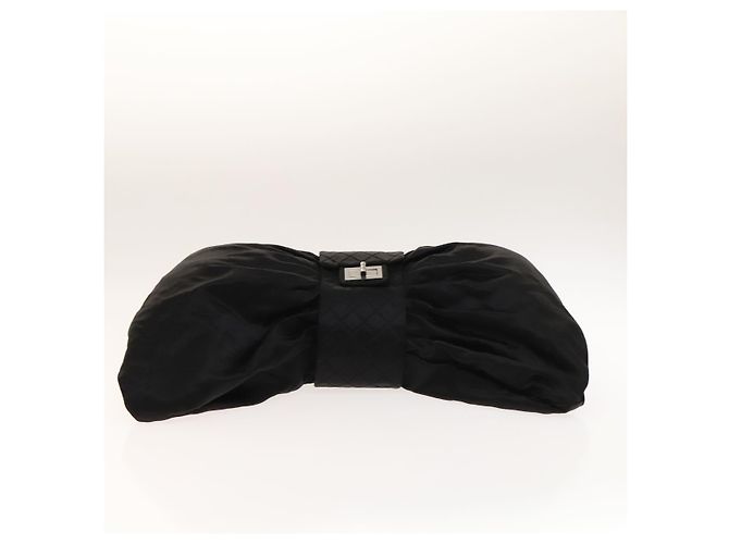 Borsa a spalla in raso nero e argento CC Auth 138568 con catena 2.55 e nastro CHANEL - vista 5