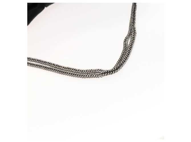 Borsa a spalla in raso nero e argento CC Auth 138568 con catena 2.55 e nastro CHANEL - vista 7