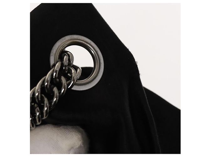 Borsa a spalla in raso nero e argento CC Auth 138568 con catena 2.55 e nastro CHANEL - vista 8
