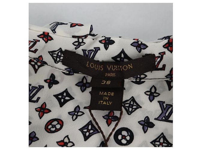 LOUIS VUITTON Bluse Seide Weiß LV Auth 137476M - Ansicht 6