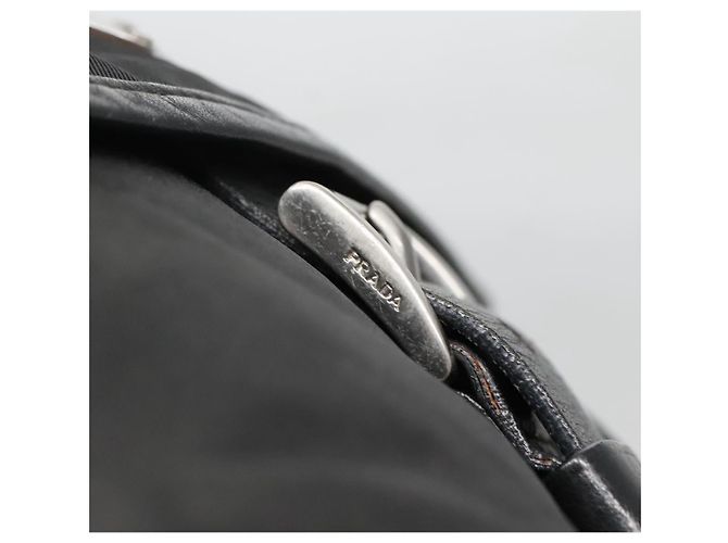 Bolsa de Ombro PRADA Nylon Preto Prata Autêntica yk19309 - vista 10