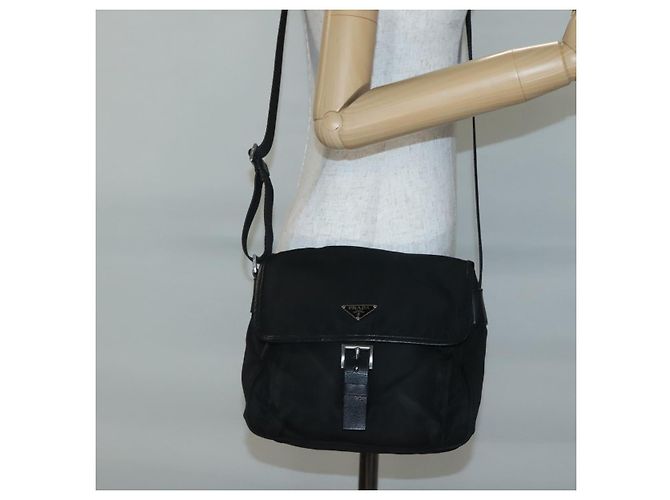 Bolsa de Ombro PRADA Nylon Preto Prata Autêntica yk19309 - vista 25