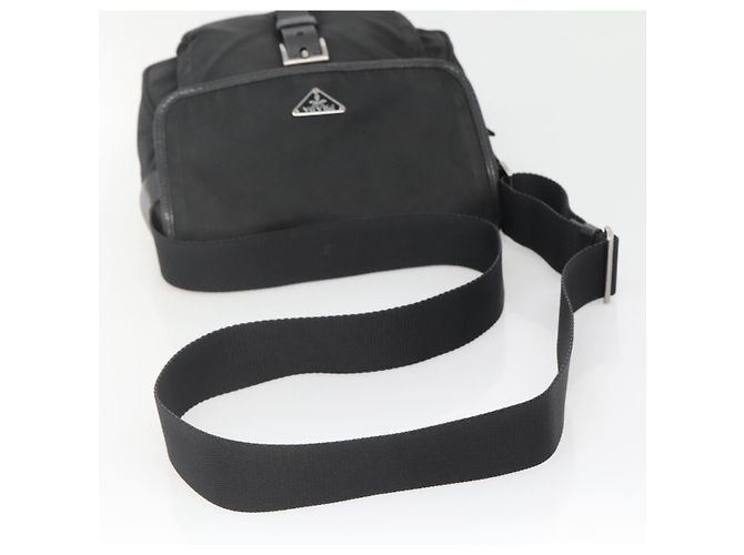 Bolsa de Ombro PRADA Nylon Preto Prata Autêntica yk19309 - vista 7