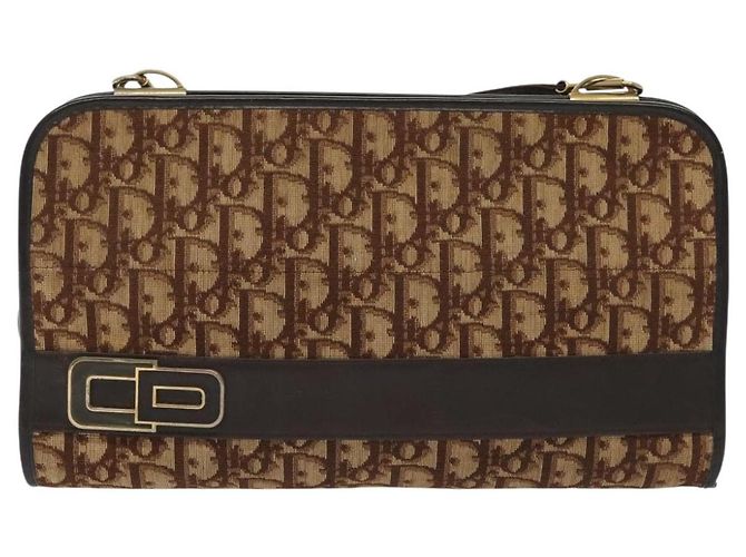 Borsa a Spalla in Tela Trotter Christian Dior Marrone Oro Auth ep10263 D'oro - vista 13