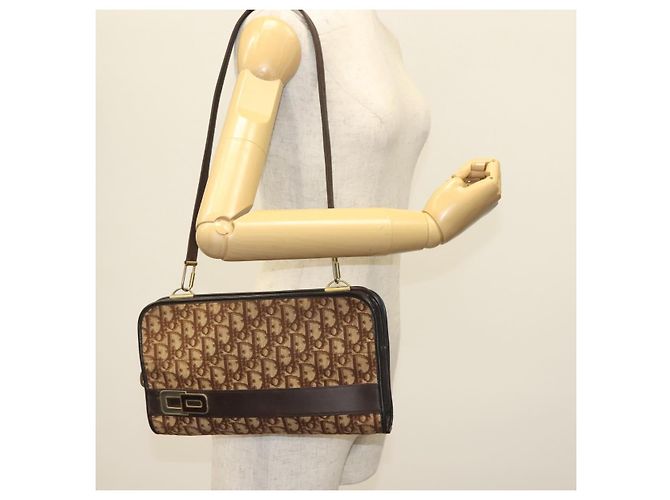 Borsa a Spalla in Tela Trotter Christian Dior Marrone Oro Auth ep10263 D'oro - vista 23