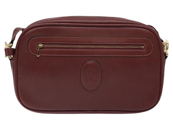 CARTIER Borsa a Spalla Must Line Pelle Bordeaux Oro Auth gh535 D'oro Bordò - vista 13