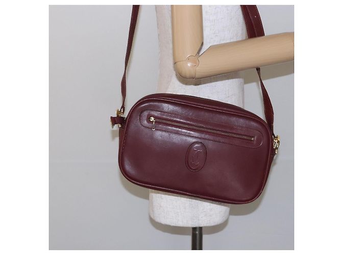 CARTIER Borsa a Spalla Must Line Pelle Bordeaux Oro Auth gh535 D'oro Bordò - vista 22