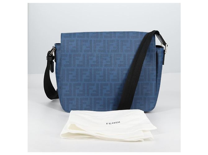 FENDI Zucca Canvas Schultertasche PVC Blau Silber Authentisch 135235M - Ansicht 12