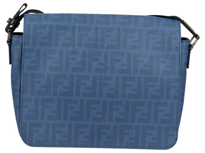 FENDI Zucca Canvas Schultertasche PVC Blau Silber Authentisch 135235M - Ansicht 13