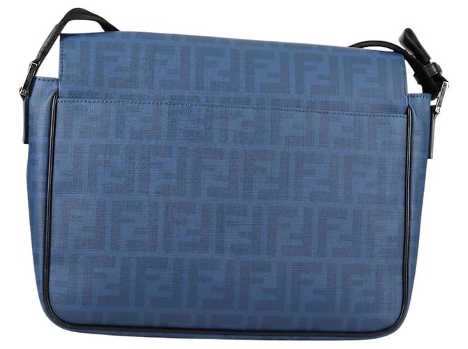 FENDI Zucca Canvas Schultertasche PVC Blau Silber Authentisch 135235M - Ansicht 2
