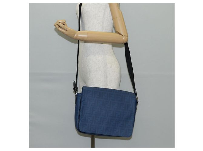 FENDI Zucca Canvas Schultertasche PVC Blau Silber Authentisch 135235M - Ansicht 24