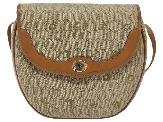 Borsa a spalla in tela a nido d'ape PVC beige oro Auth BA5504 Christian Dior - vista 13