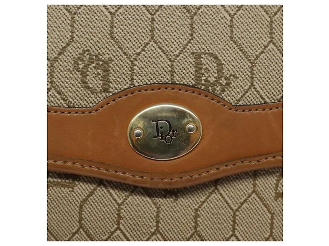 Borsa a spalla in tela a nido d'ape PVC beige oro Auth BA5504 Christian Dior - vista 17