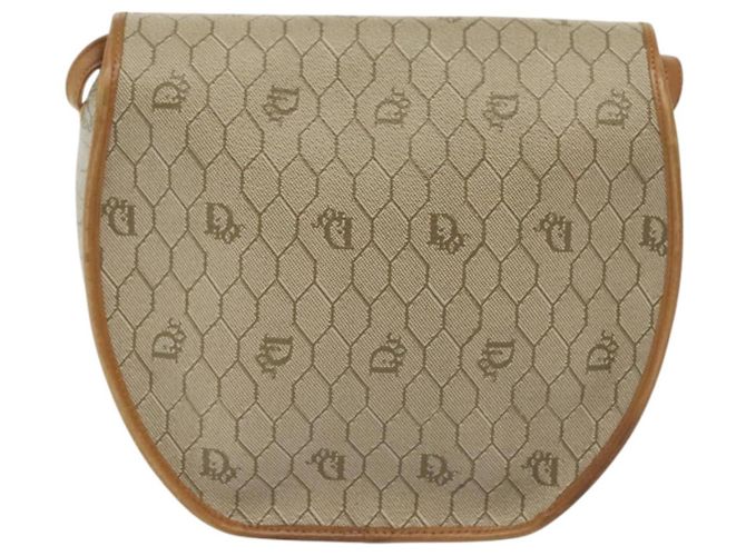 Borsa a spalla in tela a nido d'ape PVC beige oro Auth BA5504 Christian Dior - vista 2