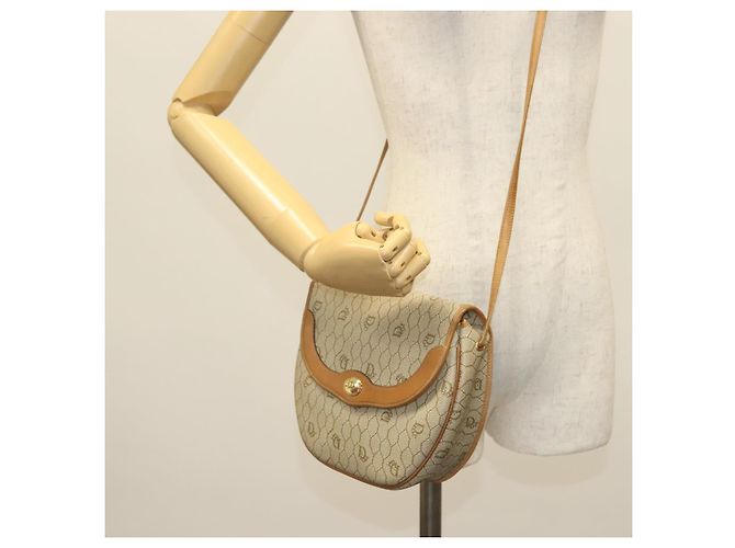 Borsa a spalla in tela a nido d'ape PVC beige oro Auth BA5504 Christian Dior - vista 21