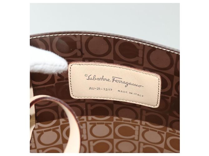 Borsa Tote Salvatore Ferragamo in vinile marrone Auth BA5417 - vista 12