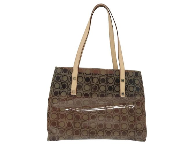 Borsa Tote Salvatore Ferragamo in vinile marrone Auth BA5417 - vista 13