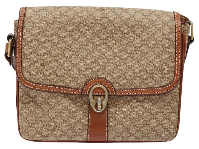Céline Borsa a Spalla in Tela Macadam CELINE PVC Beige Oro Auth gh516 D'oro - vista 13