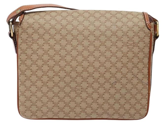 Céline Borsa a Spalla in Tela Macadam CELINE PVC Beige Oro Auth gh516 D'oro - vista 2
