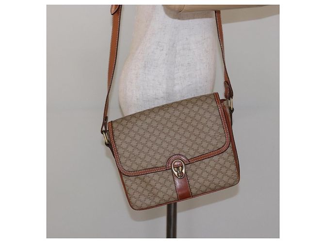 Céline Borsa a Spalla in Tela Macadam CELINE PVC Beige Oro Auth gh516 D'oro - vista 24