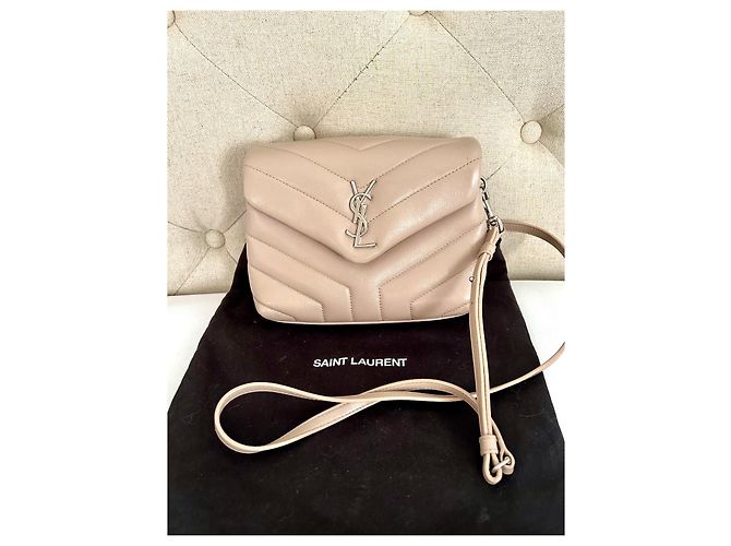 Saint Laurent Loulou Toy Borsa a tracolla in pelle beige - vista 2