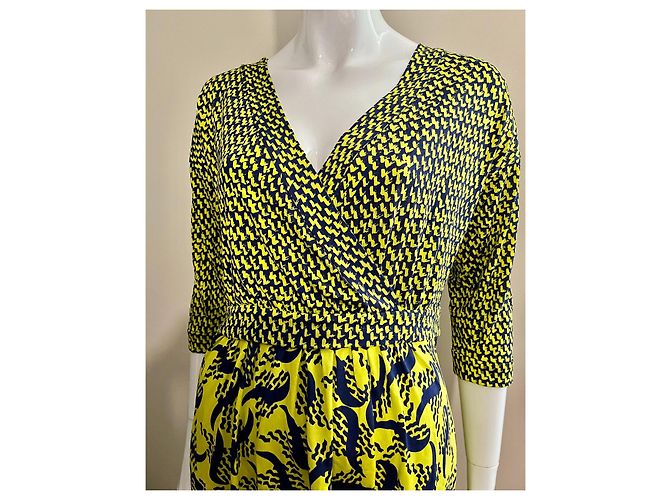 Diane Von Furstenberg DvF Seidenkleid Nollie in Gelb und Marineblau - Ansicht 2