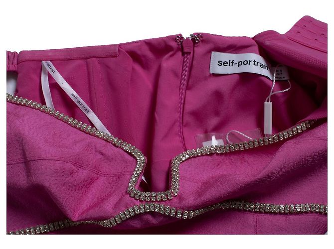 Autre Marque Rosa strukturierte Midi-Kleid von Self-Portrait mit Diamanten Pink - Ansicht 5