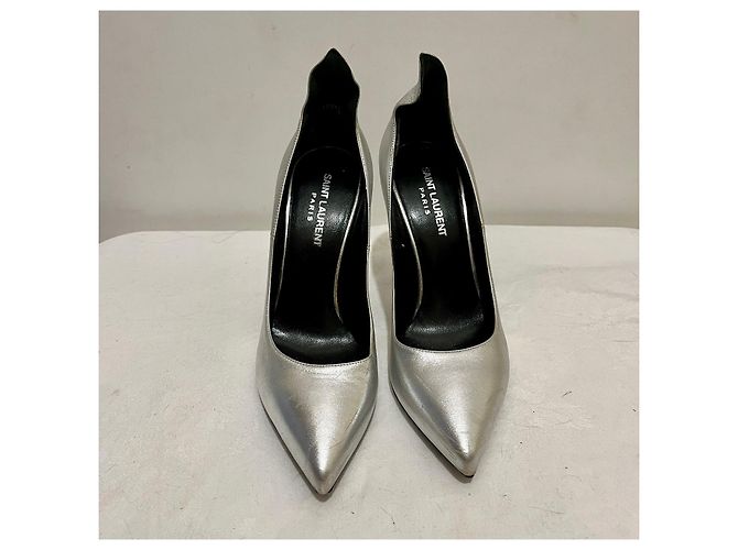 Décolleté Thorn Saint Laurent in pelle argento - vista 2