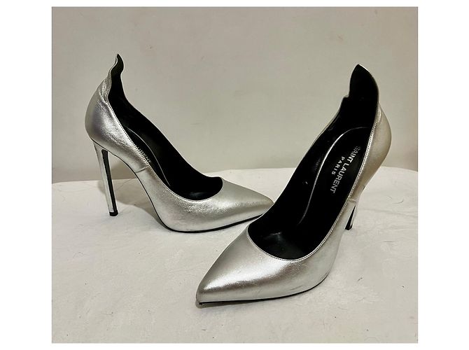 Décolleté Thorn Saint Laurent in pelle argento - vista 4