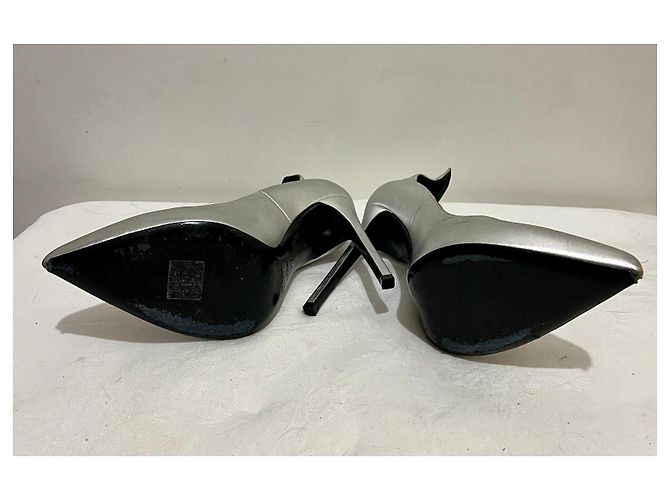 Décolleté Thorn Saint Laurent in pelle argento - vista 6