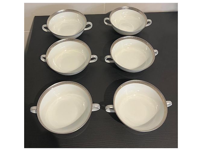 Autre Marque Bernardaud Vercors white porcelain bowls with platinum edge - view 2