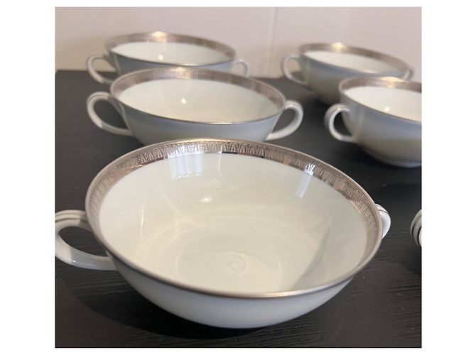 Autre Marque Bernardaud Vercors white porcelain bowls with platinum edge - view 3