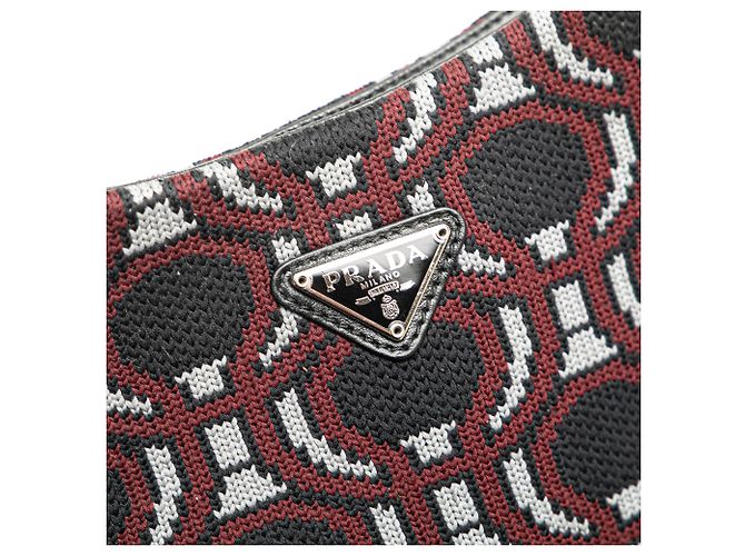 Borsa a spalla Cleo in jacquard nero di Prada - vista 7