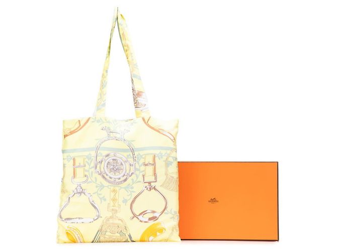 Silk In Borsa Tote ETRIERS in staffe e imbracature Petit H di Hermès Multicolore Giallo - vista 12