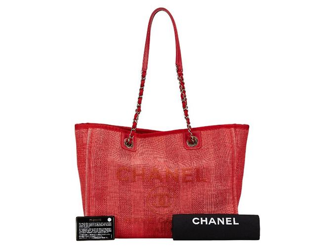 Borsa Tote MM Deauville Coco Mark con catena Chanel Rosso - vista 7