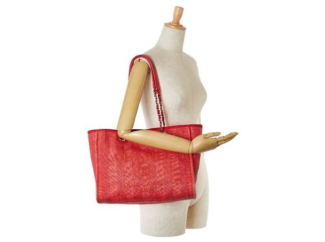 Borsa Tote MM Deauville Coco Mark con catena Chanel Rosso - vista 8
