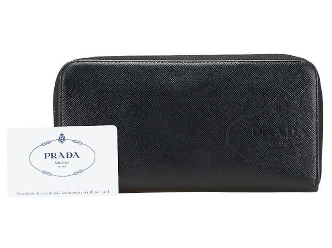 Prada Logo Saffiano Langbörse Schwarz - Ansicht 12