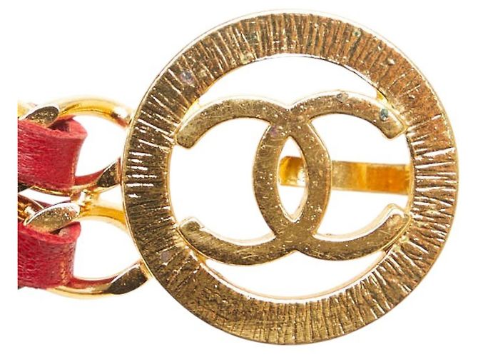 Chanel Coco Mark Doppelketten-Gürtel Rot Golden - Ansicht 2