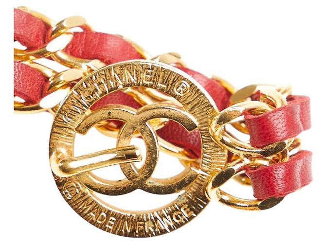 Chanel Coco Mark Doppelketten-Gürtel Rot Golden - Ansicht 3
