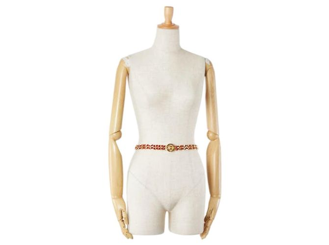 Chanel Coco Mark Doppelketten-Gürtel Rot Golden - Ansicht 4