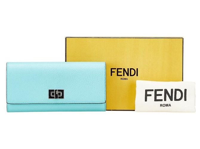 Fendi Peekaboo Long Wallet in Light Blue Leather - view 13